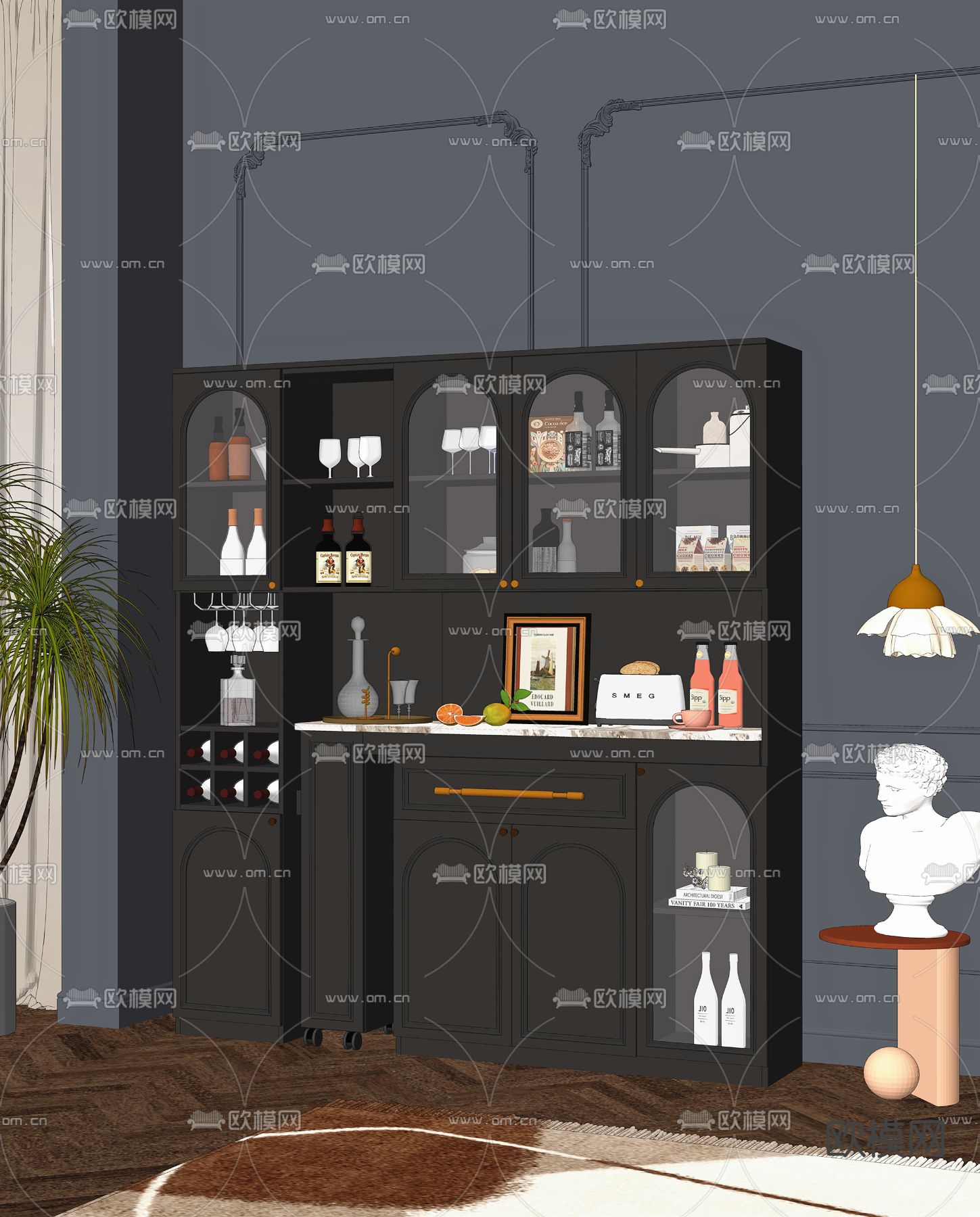 欧式古典餐边柜su模型下载（渲染图2）