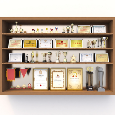  现代奖杯 奖牌 荣誉证书 锦旗su模型 