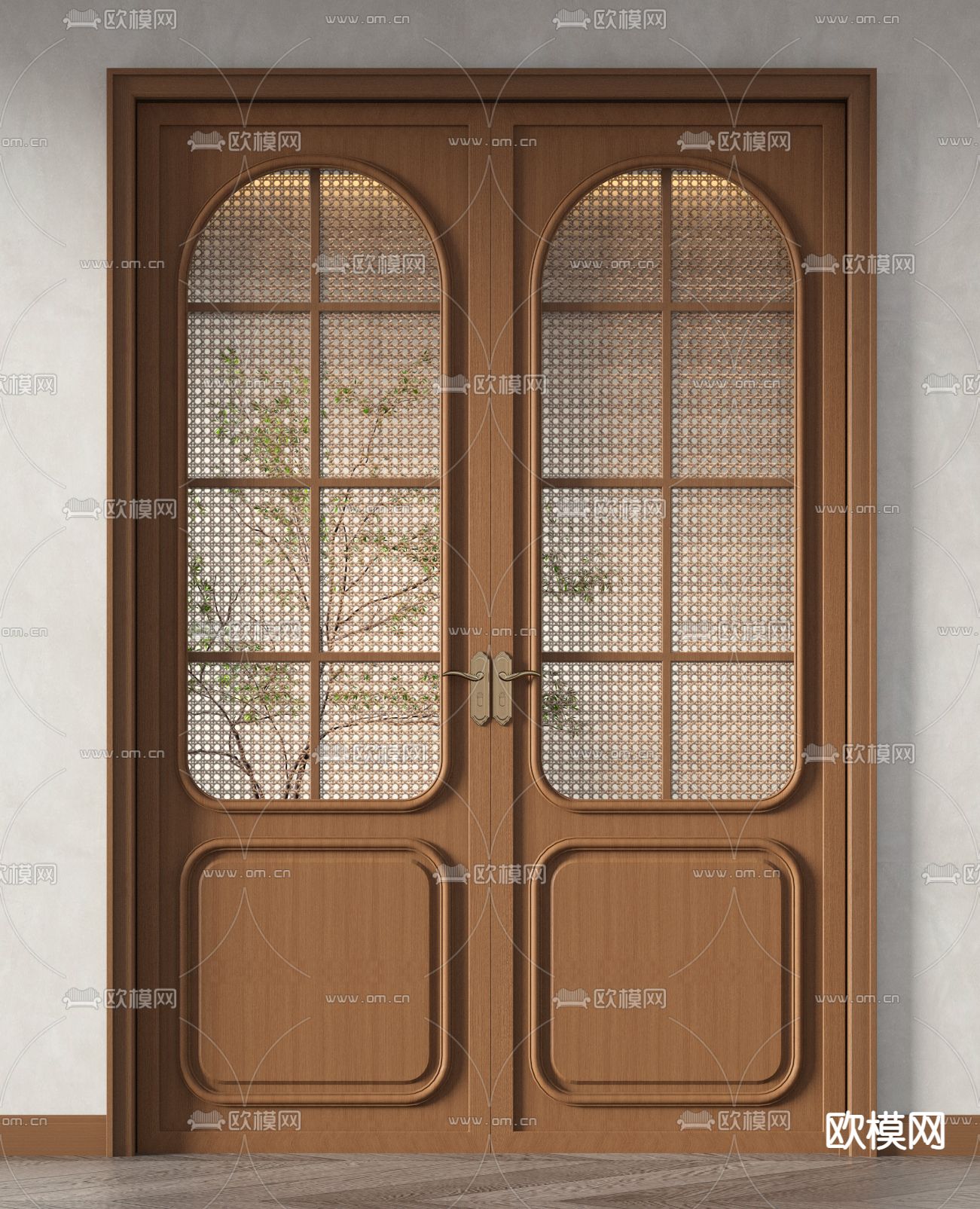 侘寂风双开门 入户门3d模型下载（渲染图3）