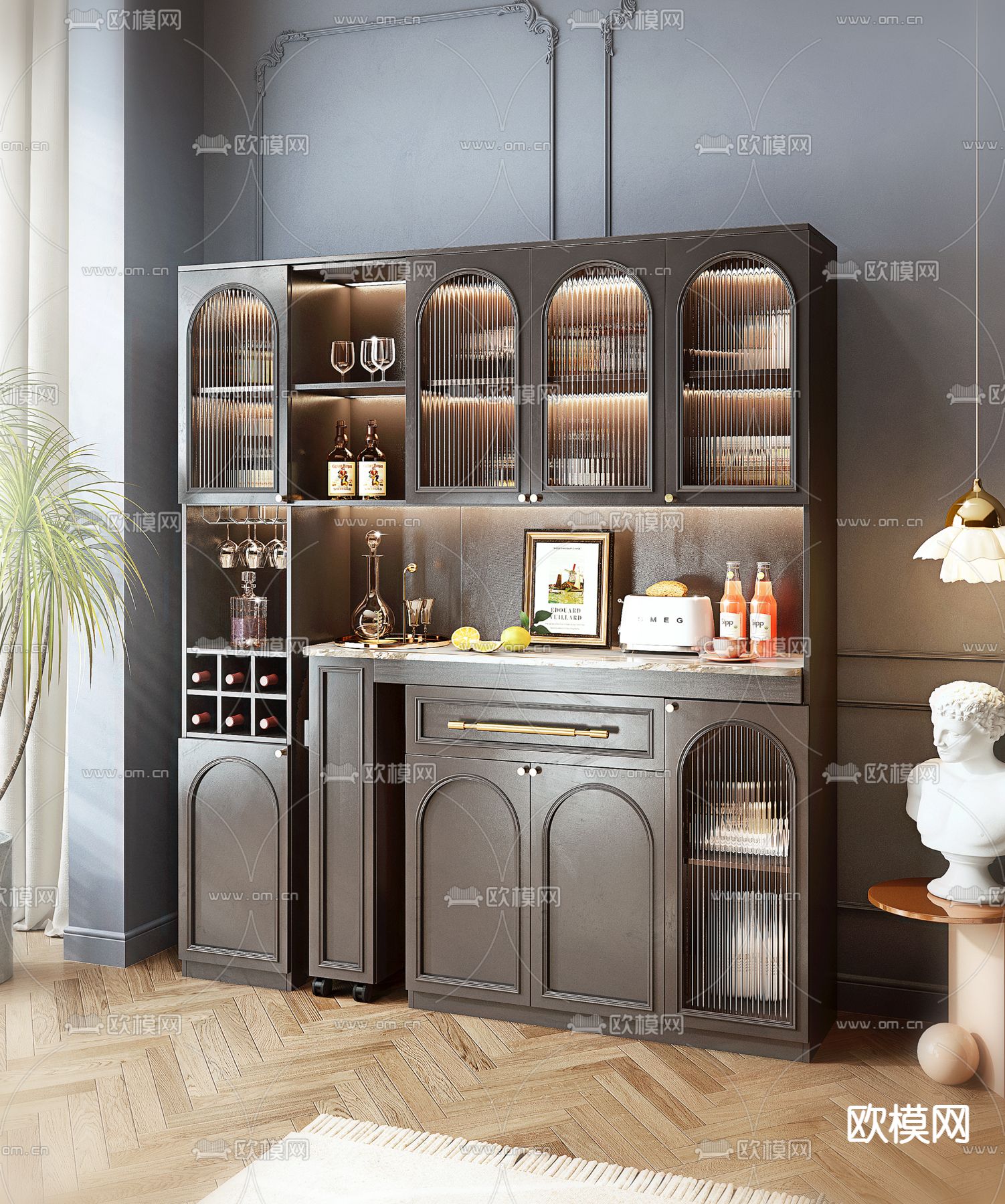 欧式古典餐边柜su模型下载（渲染图1）