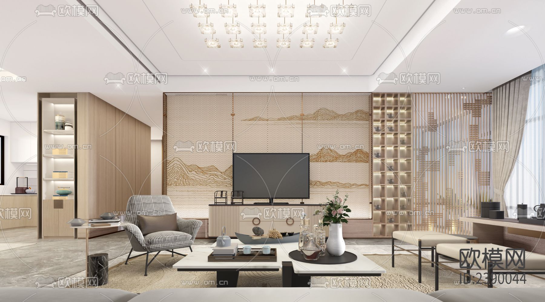 大平层豪宅CAD施工图下载（渲染图1）