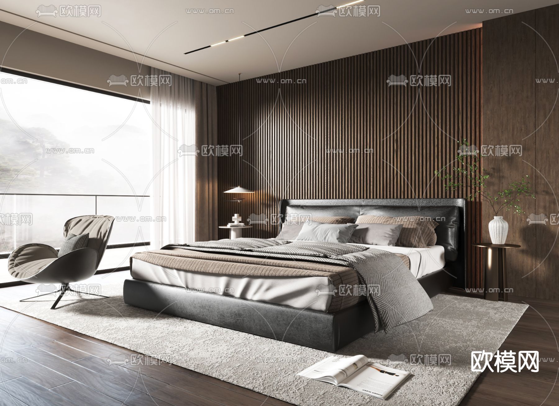 现代双人床3d模型下载