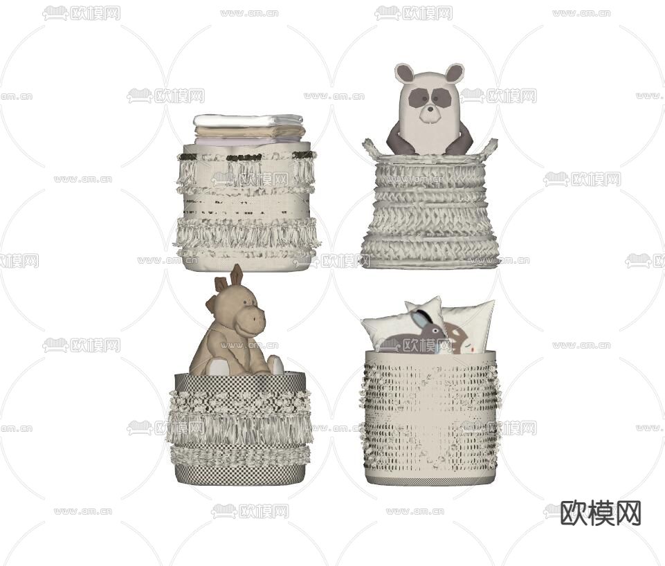 现代儿童玩具公仔收纳篮su模型下载（渲染图2）