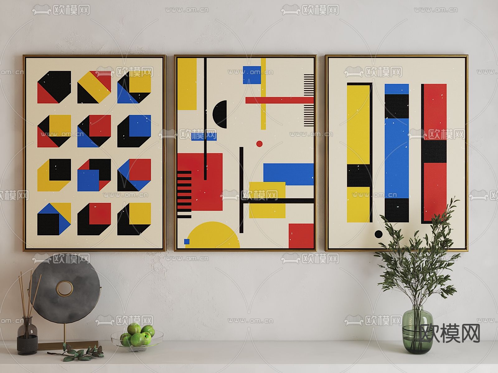 轻奢几何艺术挂画3d模型下载