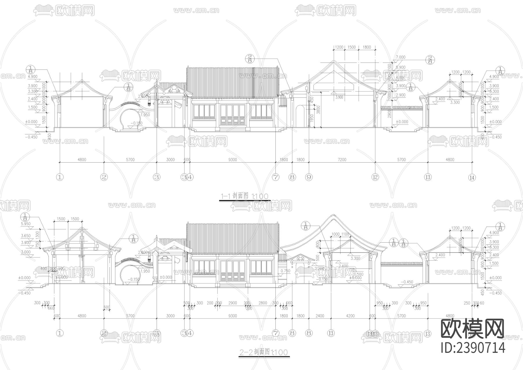 四合院平立剖面图CAD施工图下载（渲染图1）