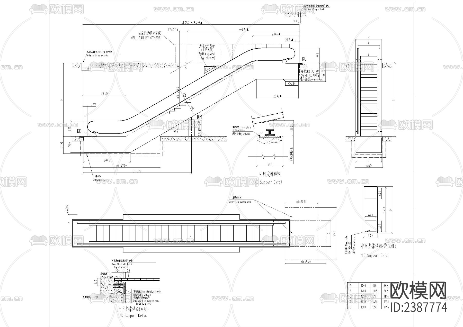 奥斯自动扶梯CAD节点大样下载（渲染图3）