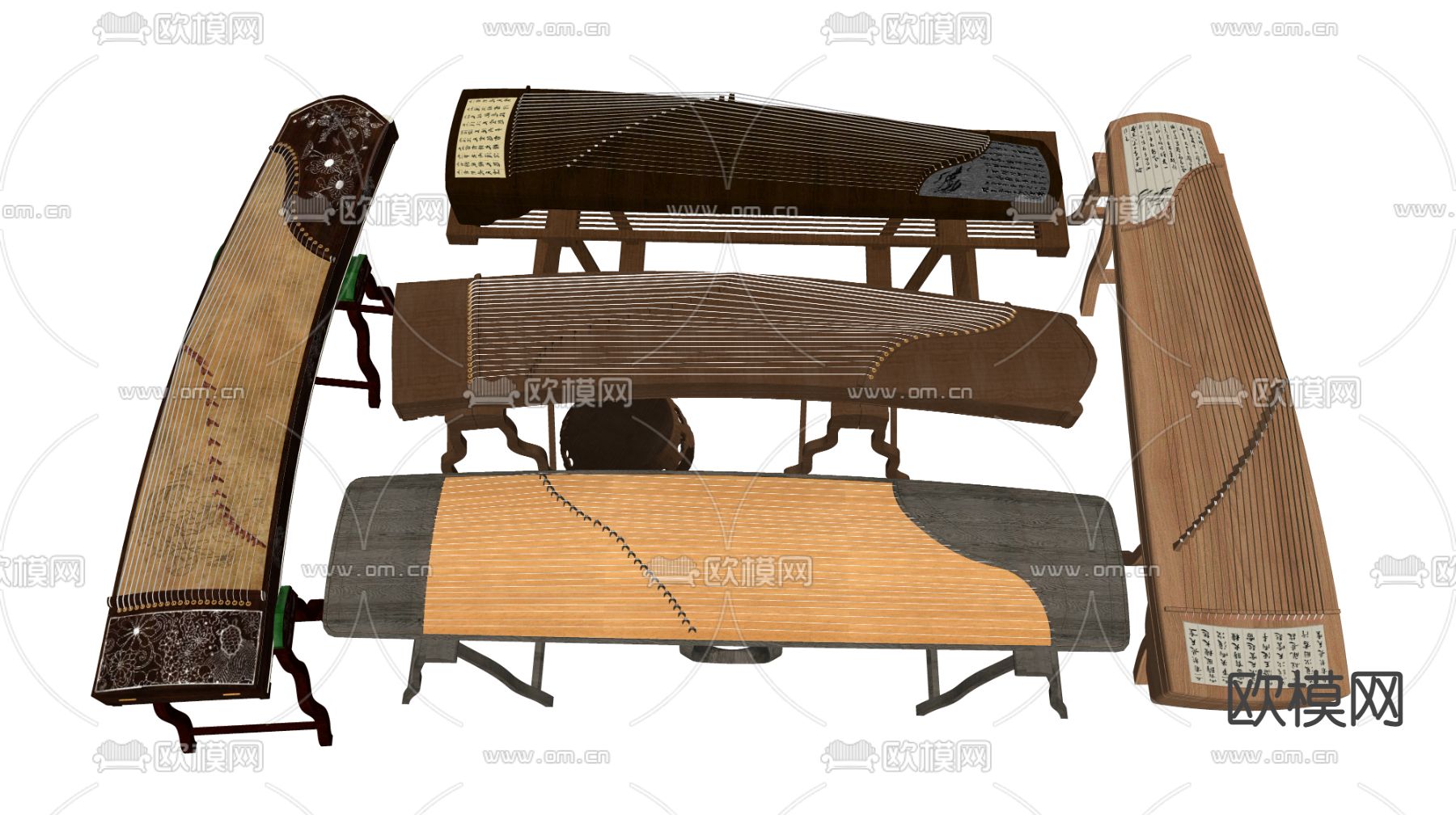 新中式古筝传统乐器su模型下载（渲染图2）