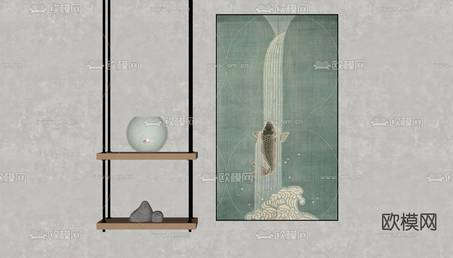 新中式装饰画 挂画su模型