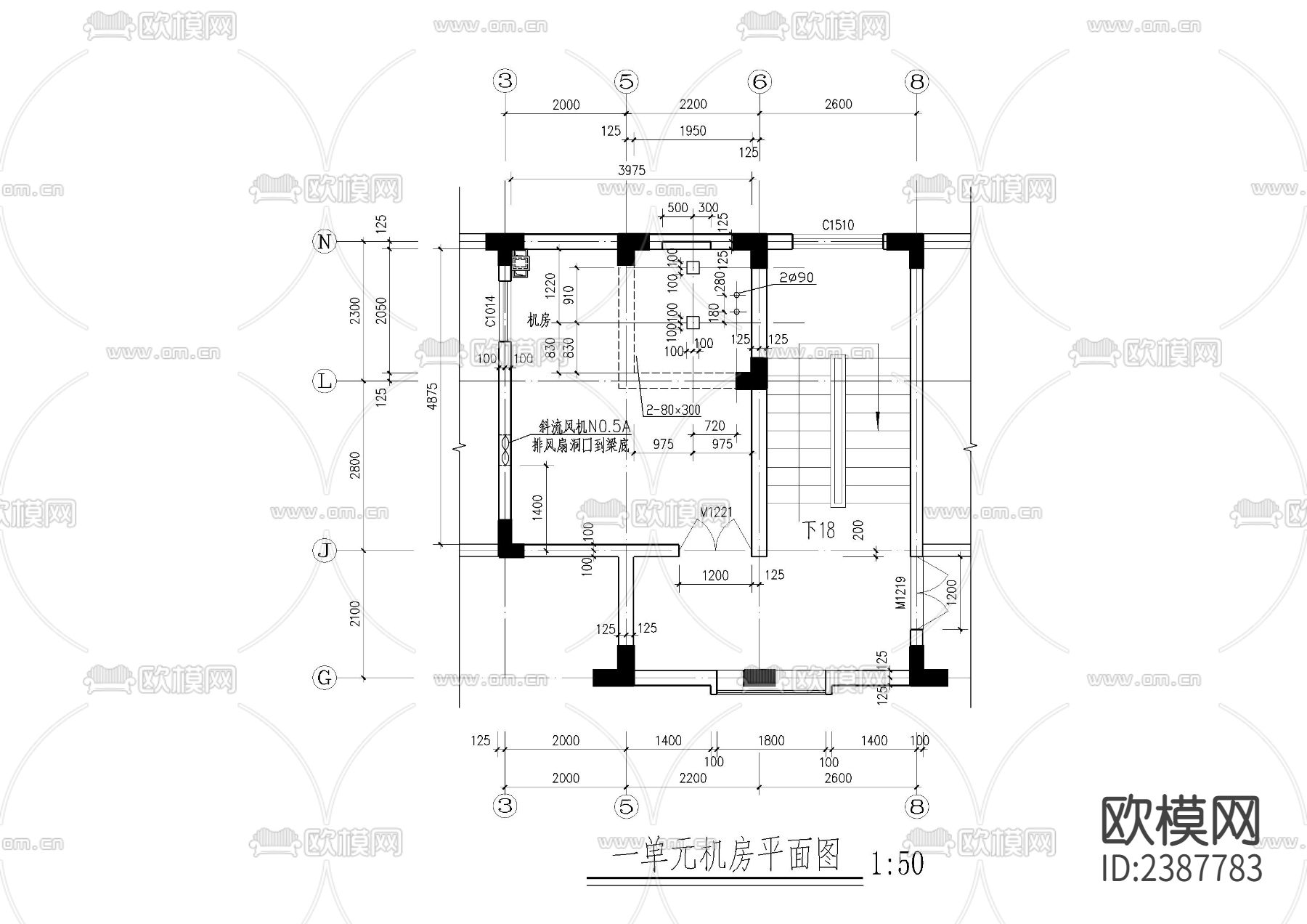 电梯间及井道CAD节点大样下载（渲染图2）