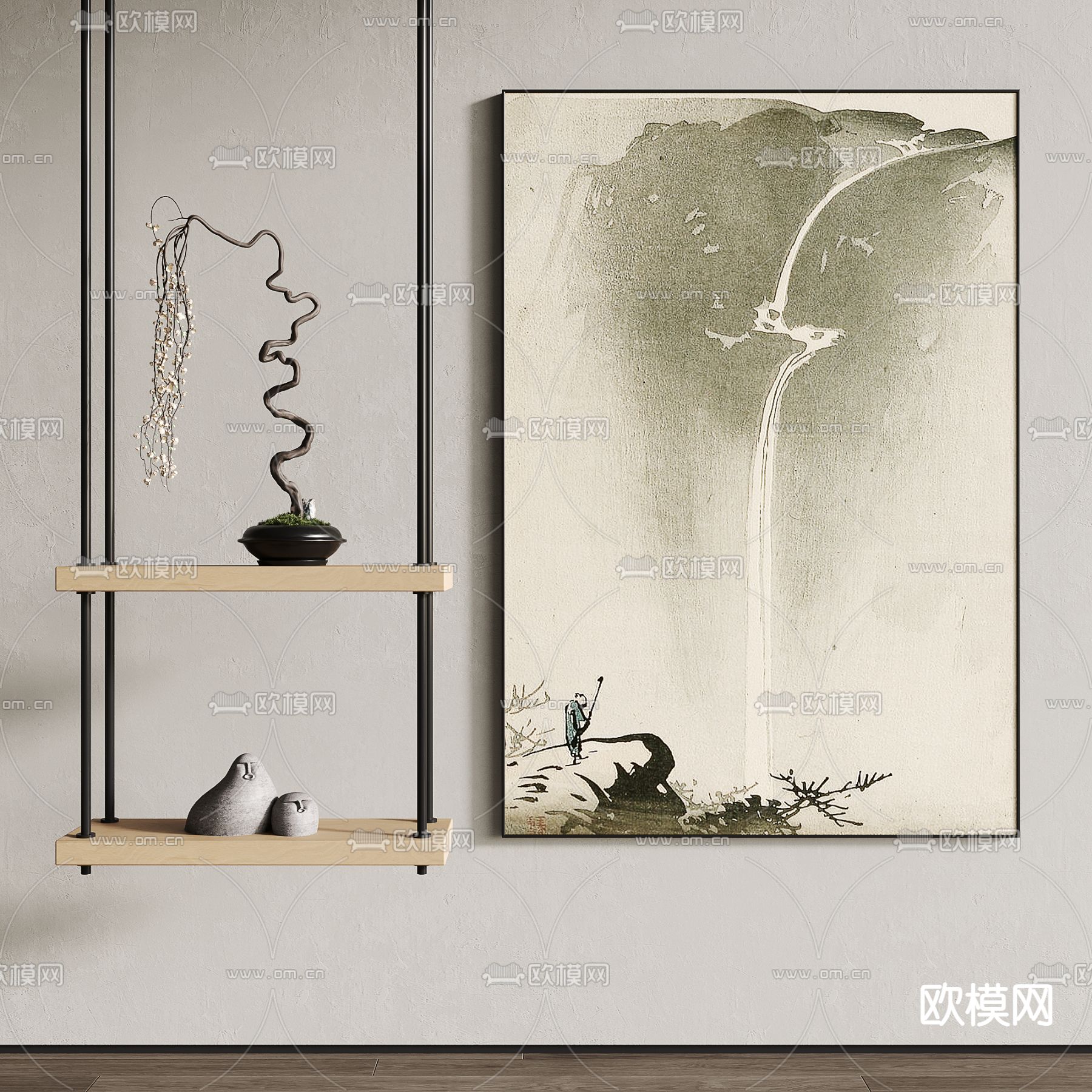 新中式装饰画 水墨画su模型