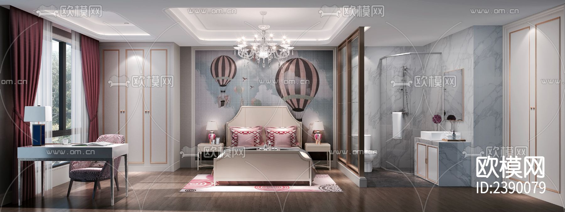 简欧大平层豪宅CAD施工图下载（渲染图5）