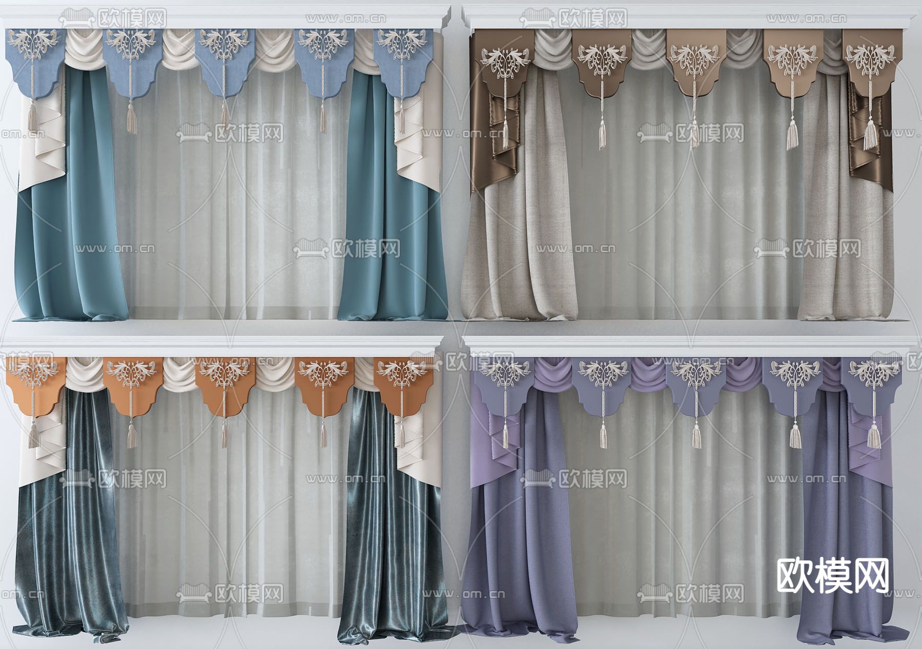 新中式窗帘 窗纱3d模型下载