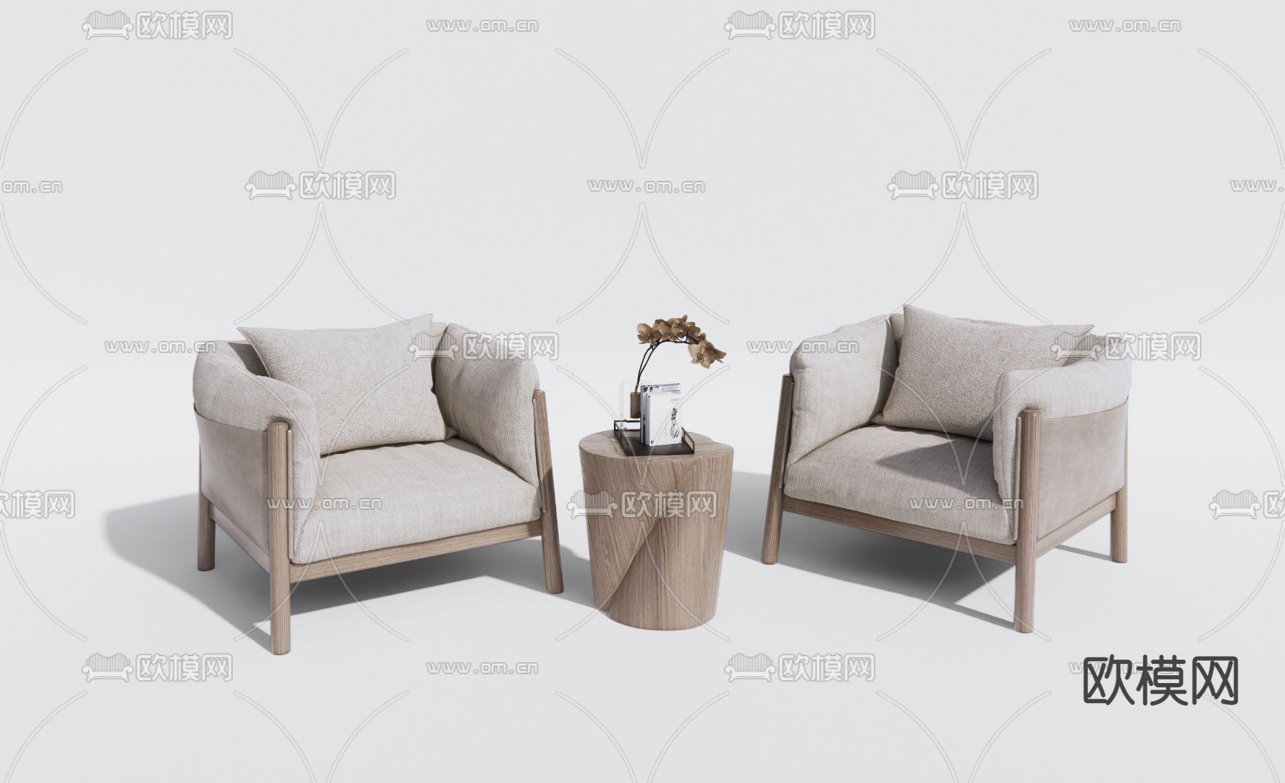 新中式布艺单人沙发3d模型下载