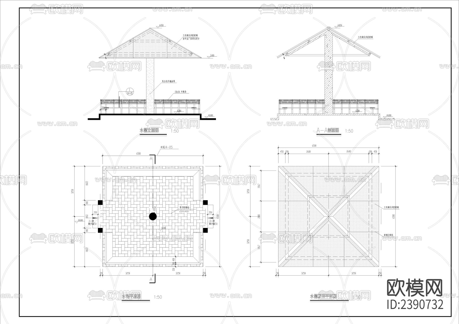 长廊水榭CAD施工图下载（渲染图5）