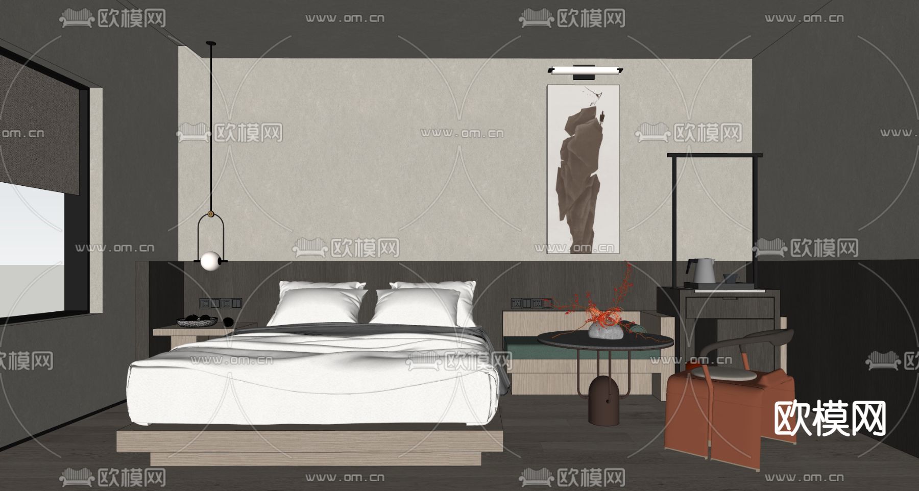 现代酒店民宿客房su模型下载（渲染图2）