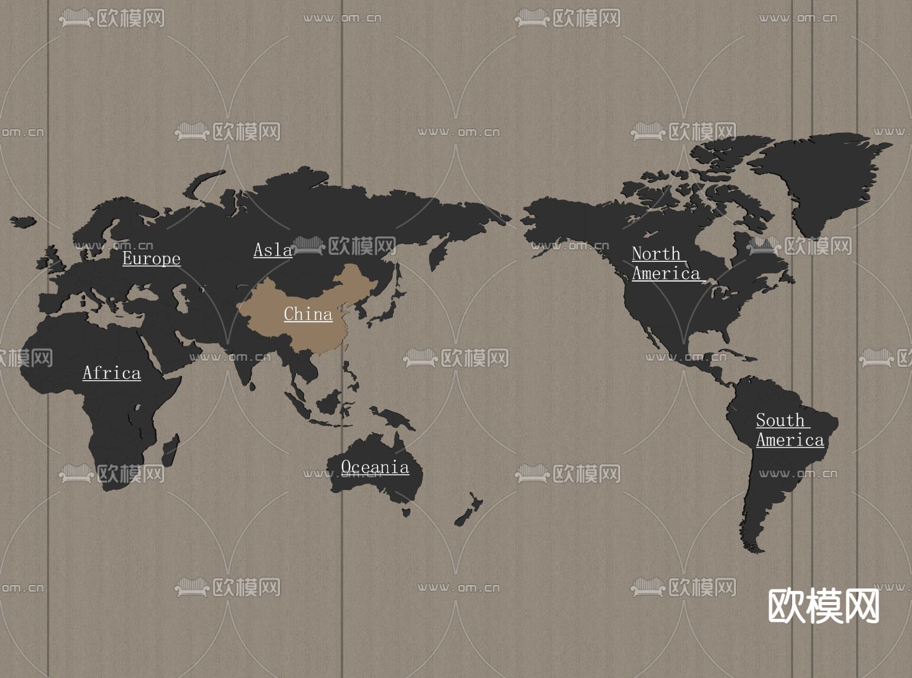现代世界地图墙饰挂件su模型下载（渲染图2）
