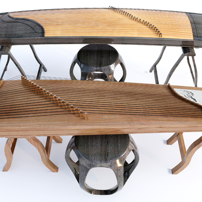  新中式古筝传统乐器su模型 