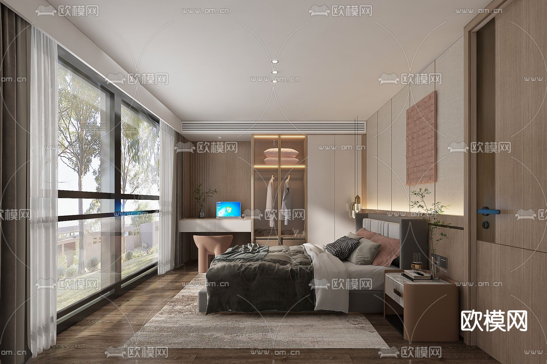 现代卧室 主人房3d模型下载_ID12216302_3dmax免费模型-欧模网