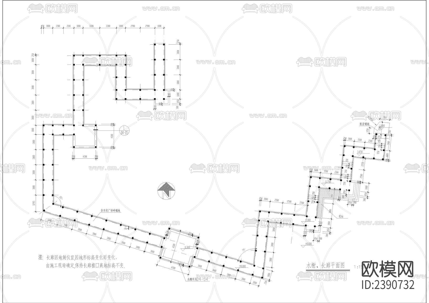 长廊水榭CAD施工图下载（渲染图3）