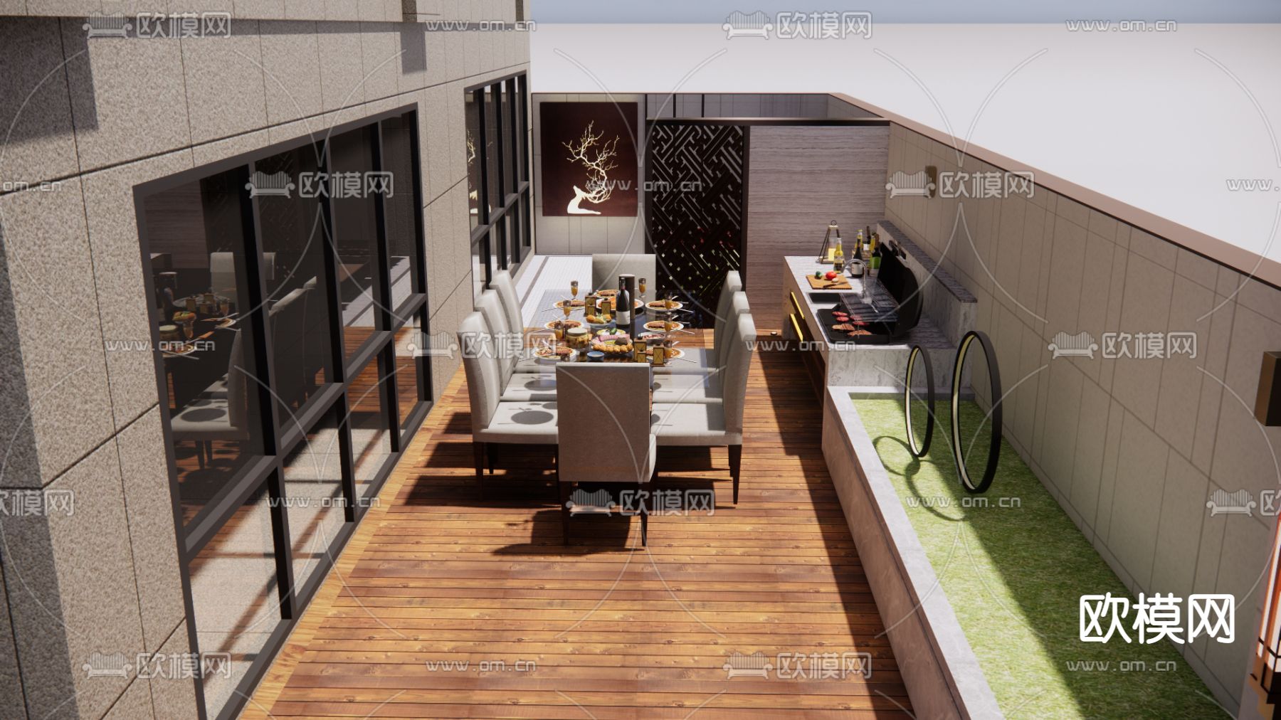 新中式庭院景观su模型下载（渲染图5）