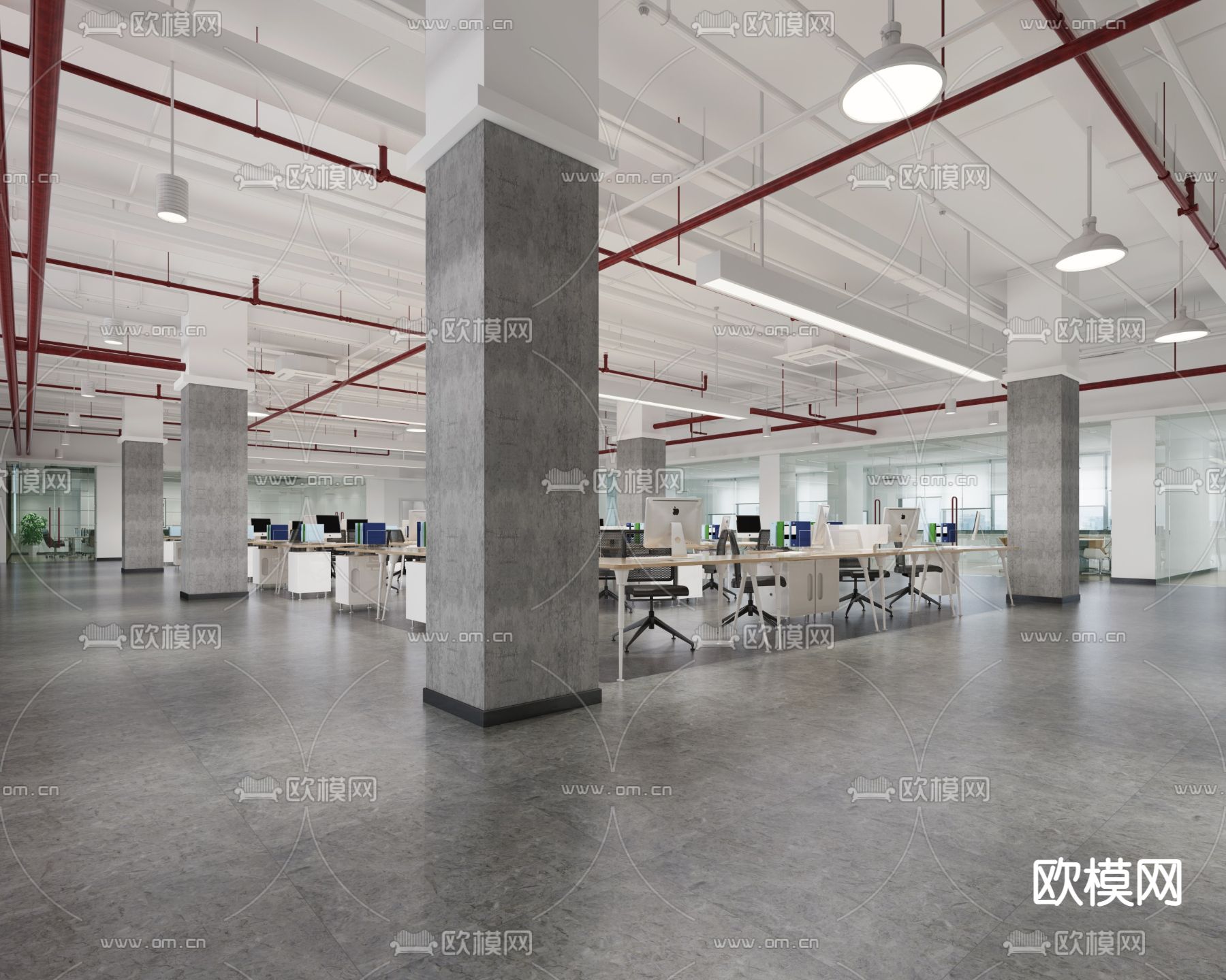 现代办公区su模型下载（渲染图2）