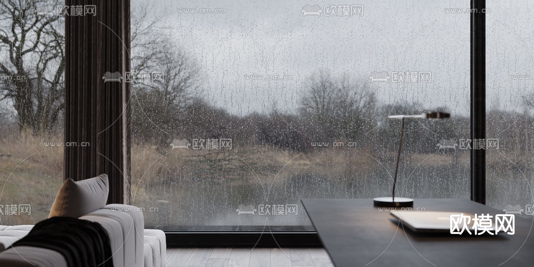 暗黑系客厅 餐厅3d模型下载（渲染图3）