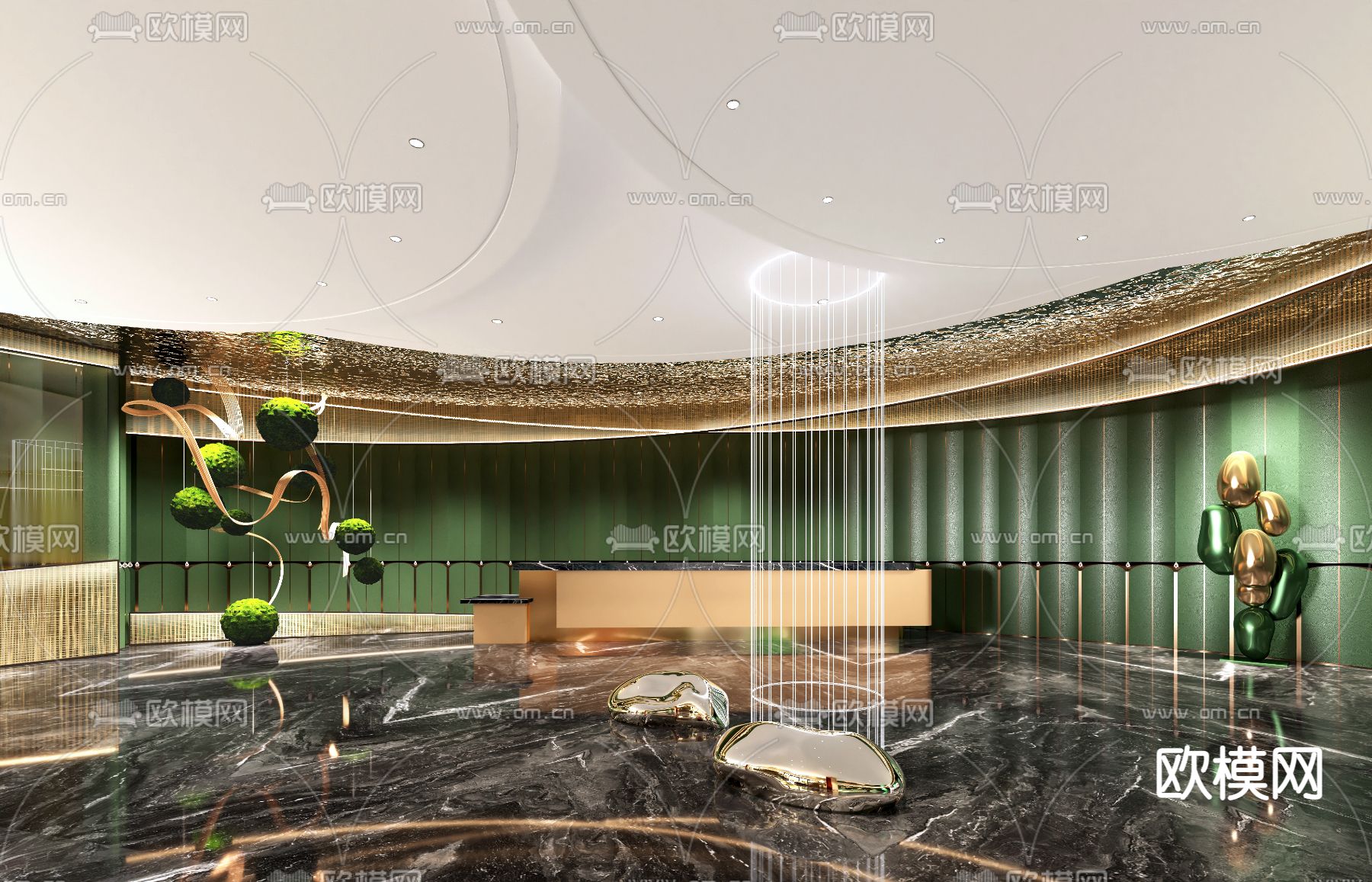 现代会所大厅3d模型下载（渲染图1）