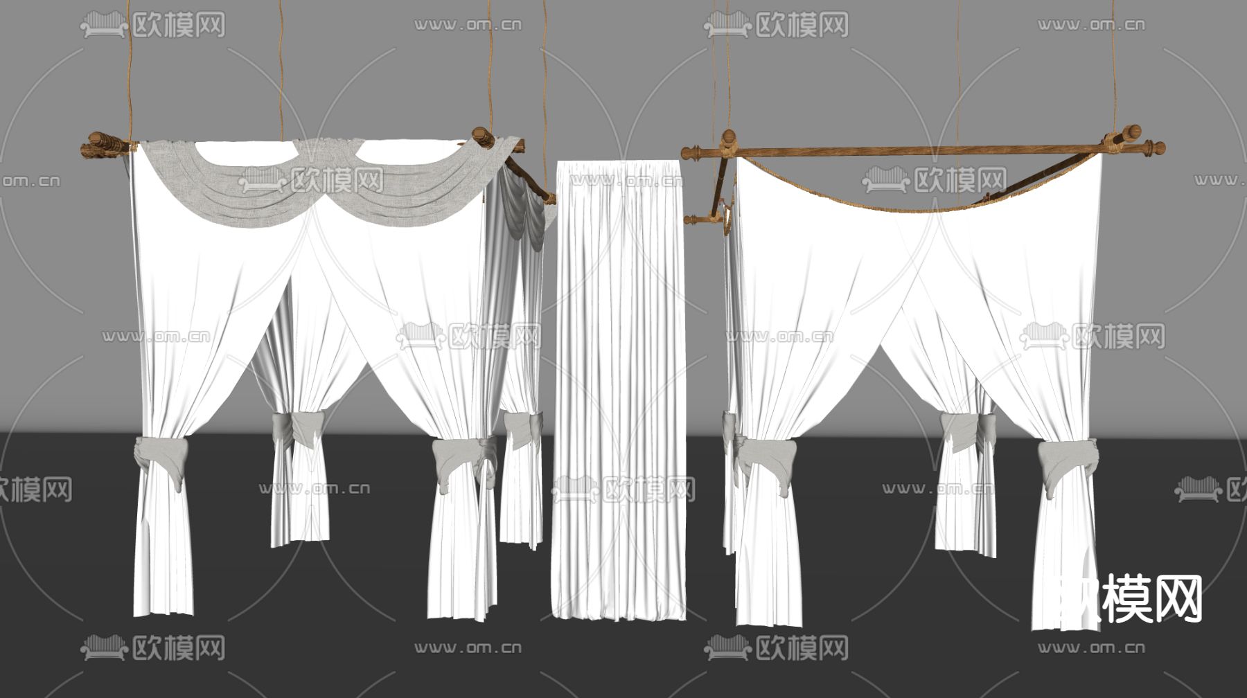简欧帷幔纱帘su模型下载（渲染图2）