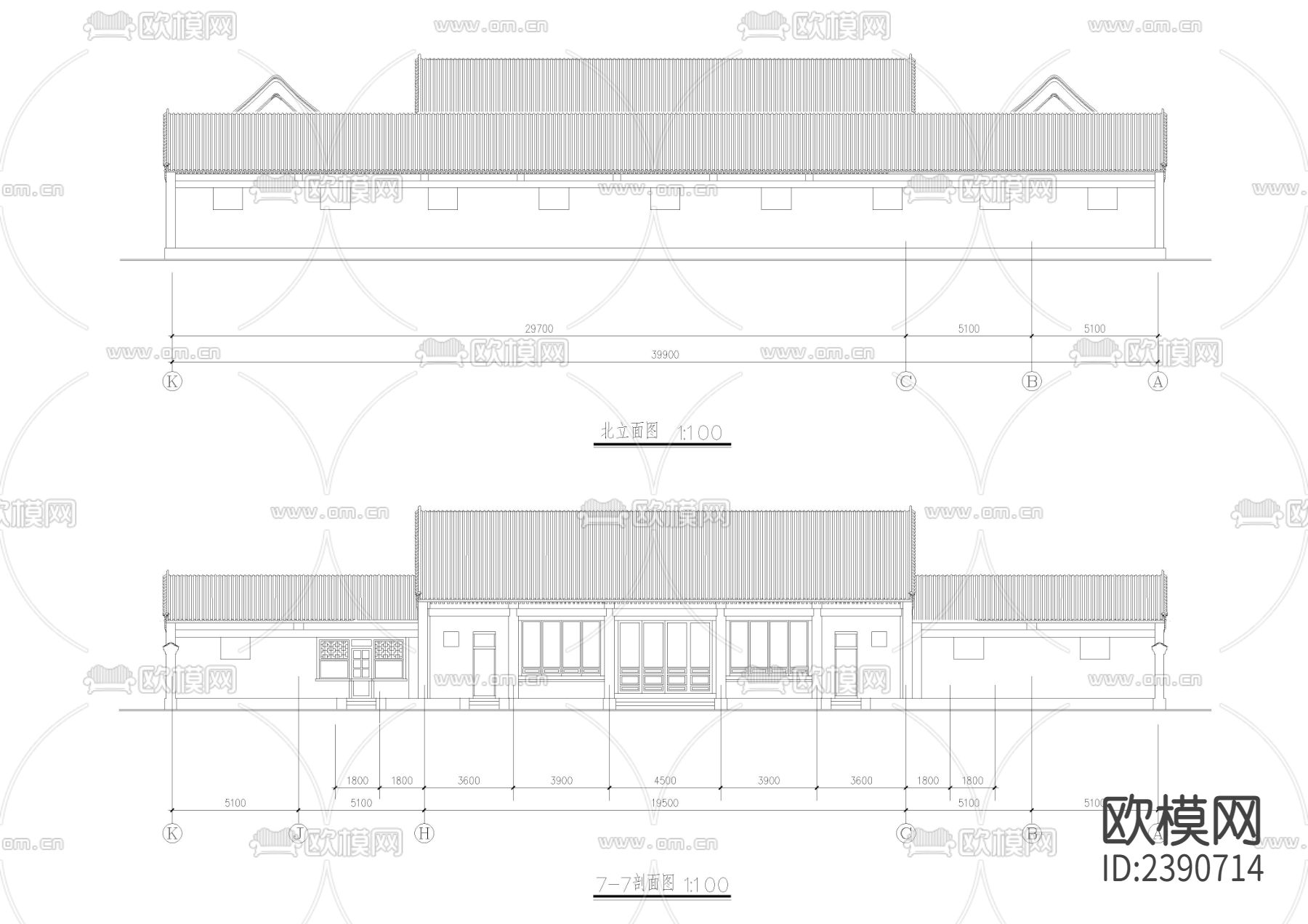 四合院平立剖面图CAD施工图下载（渲染图3）