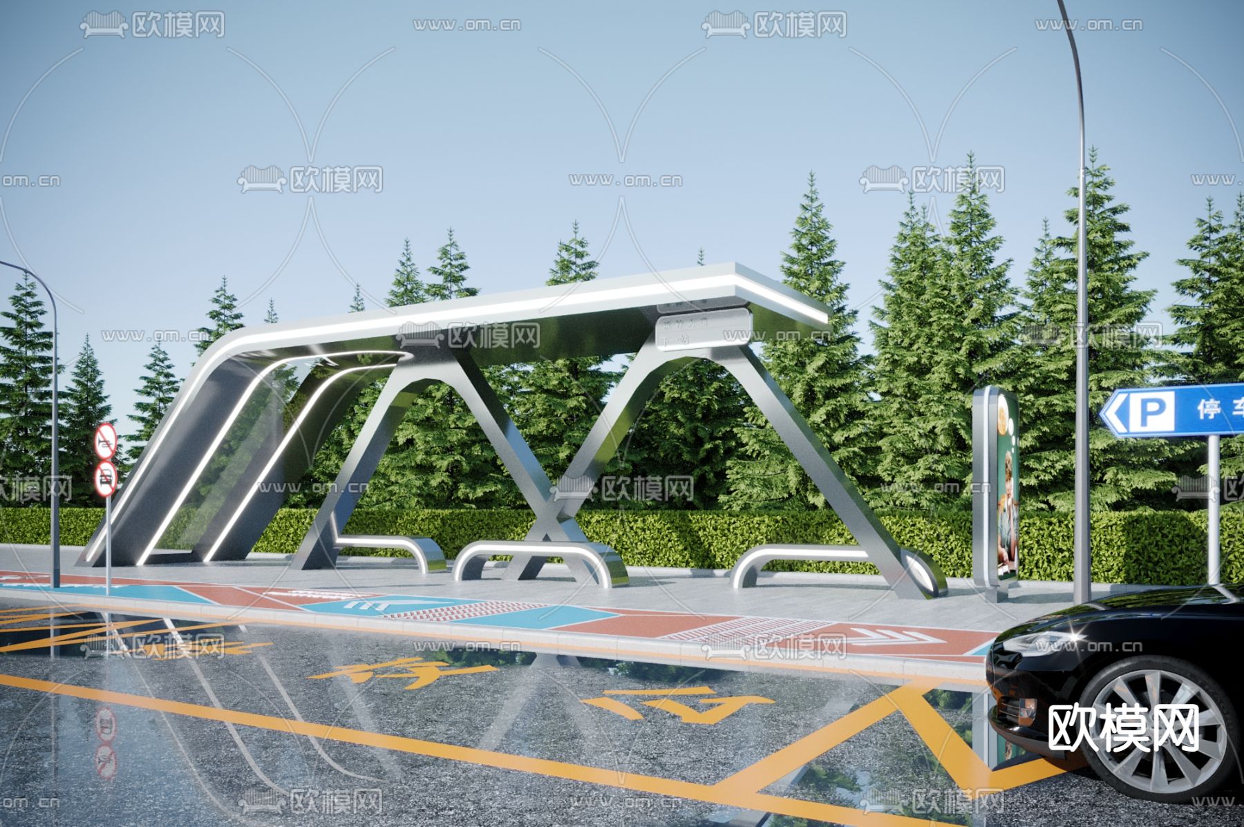 公交车站台 候车亭3d模型