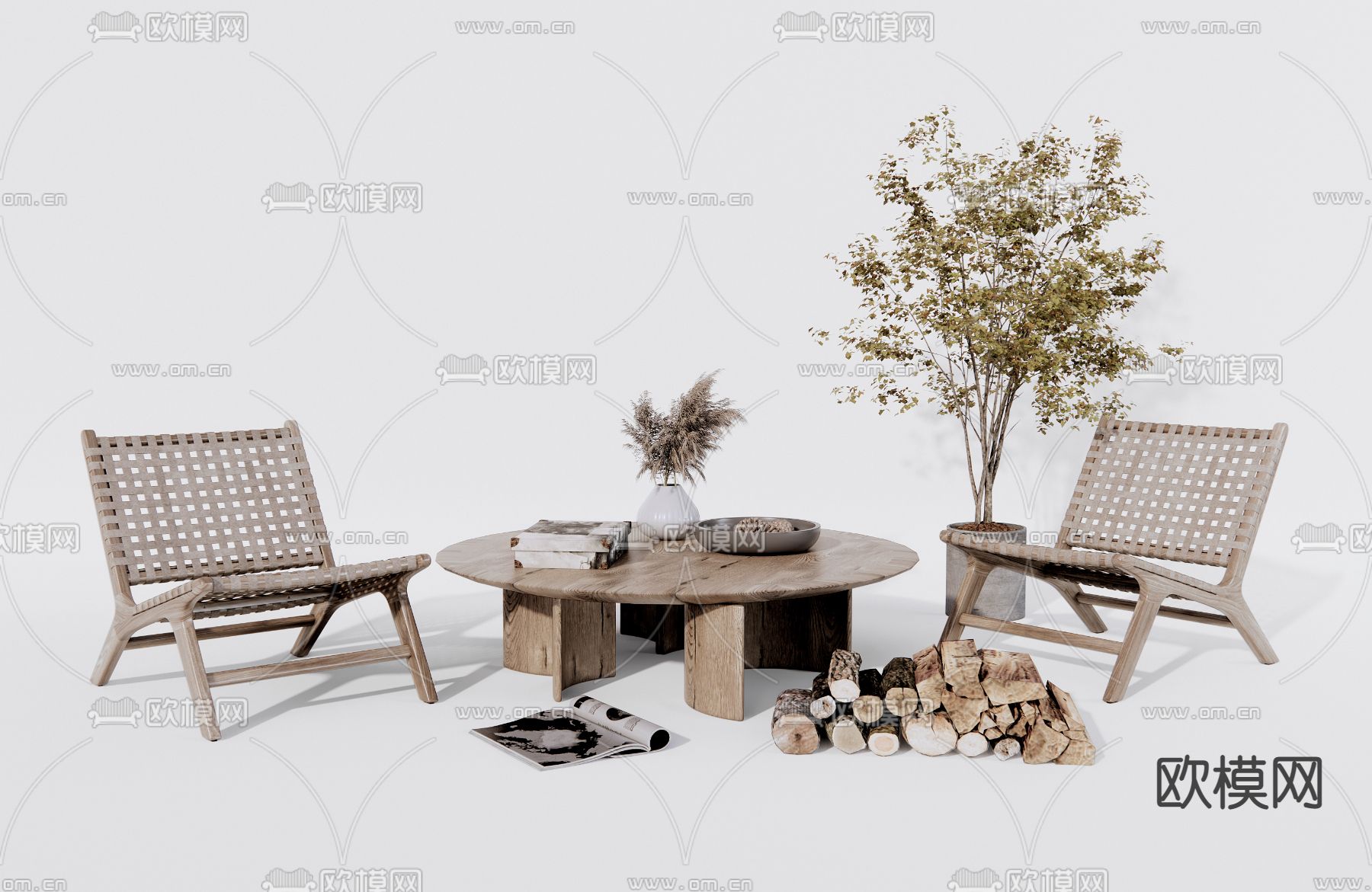 侘寂户外休闲桌椅3d模型下载
