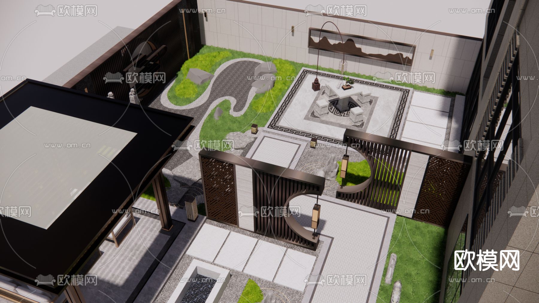 新中式庭院景观su模型下载（渲染图4）