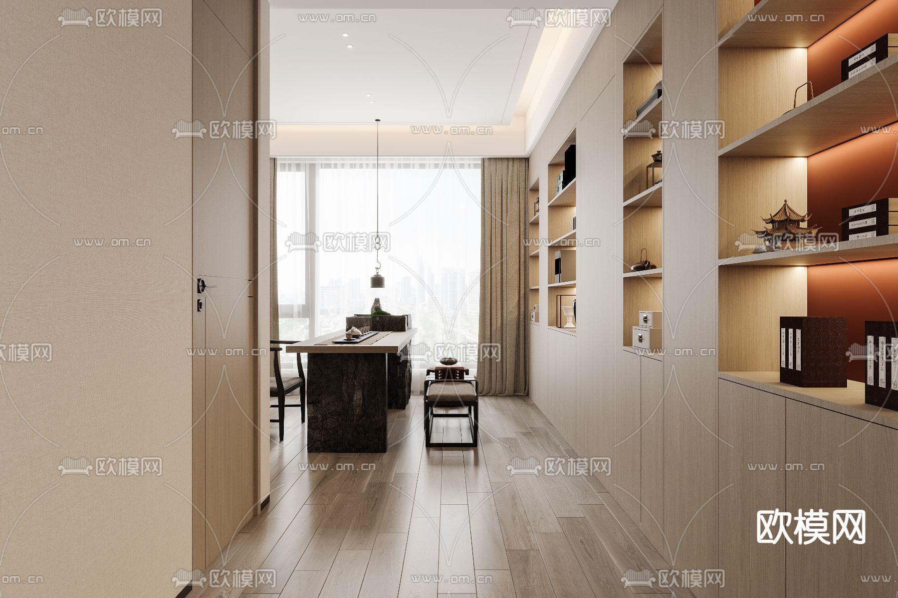 新中式书房3d模型下载（渲染图2）