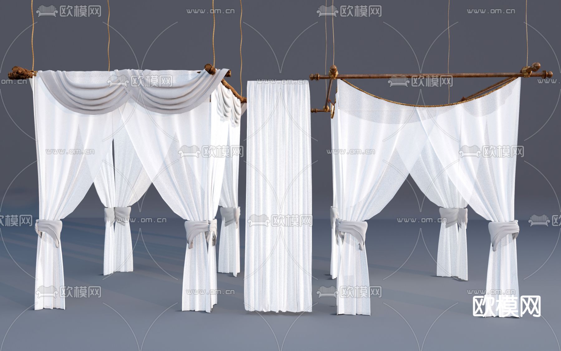 简欧帷幔纱帘su模型下载（渲染图1）