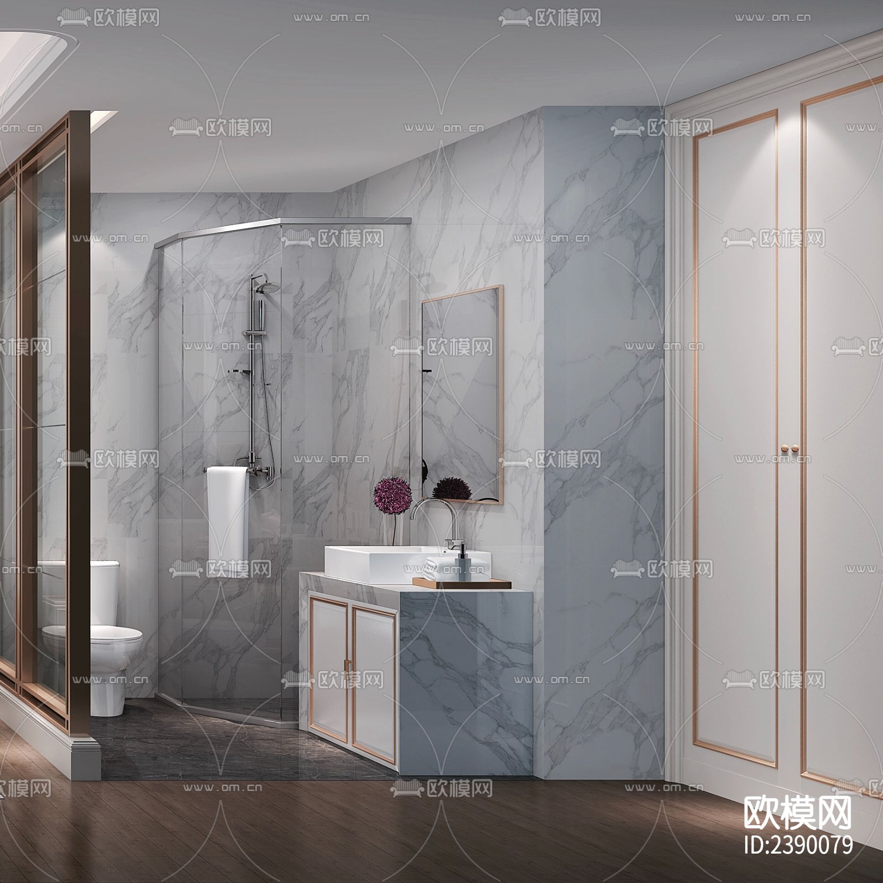 简欧大平层豪宅CAD施工图下载（渲染图4）