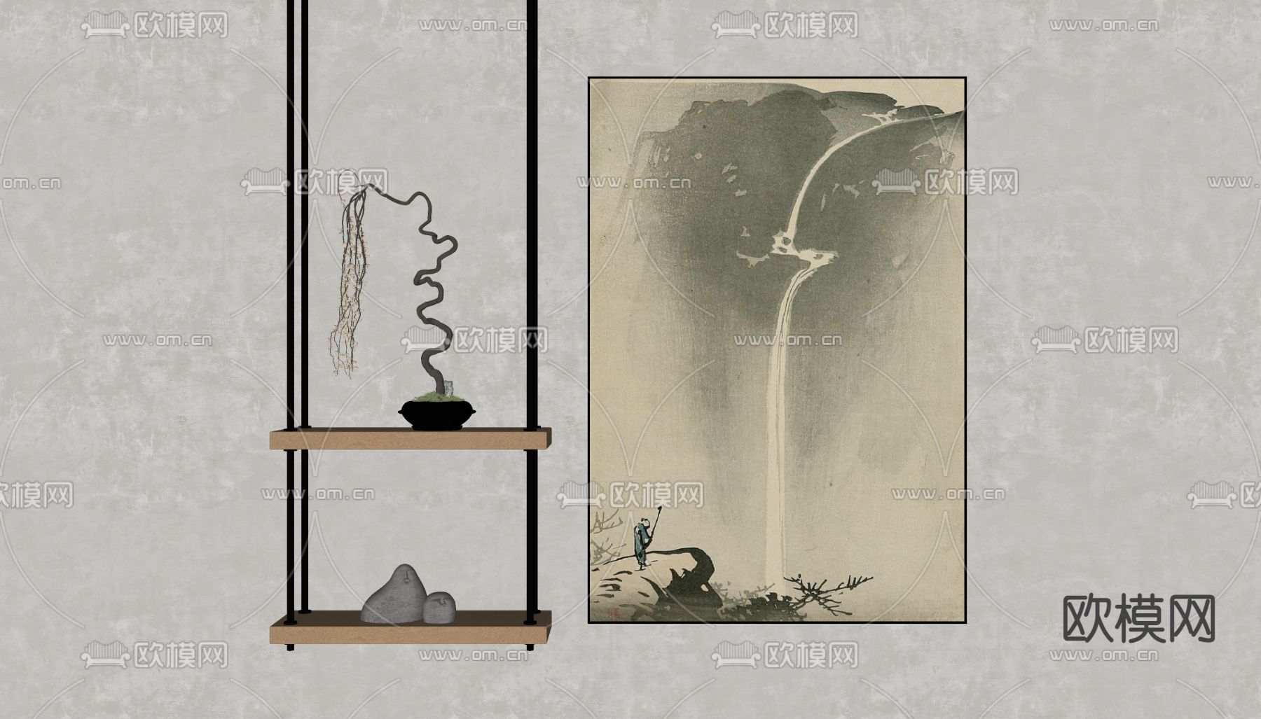 新中式装饰画 水墨画su模型