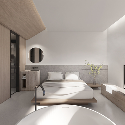  现代酒店民宿客房su模型 