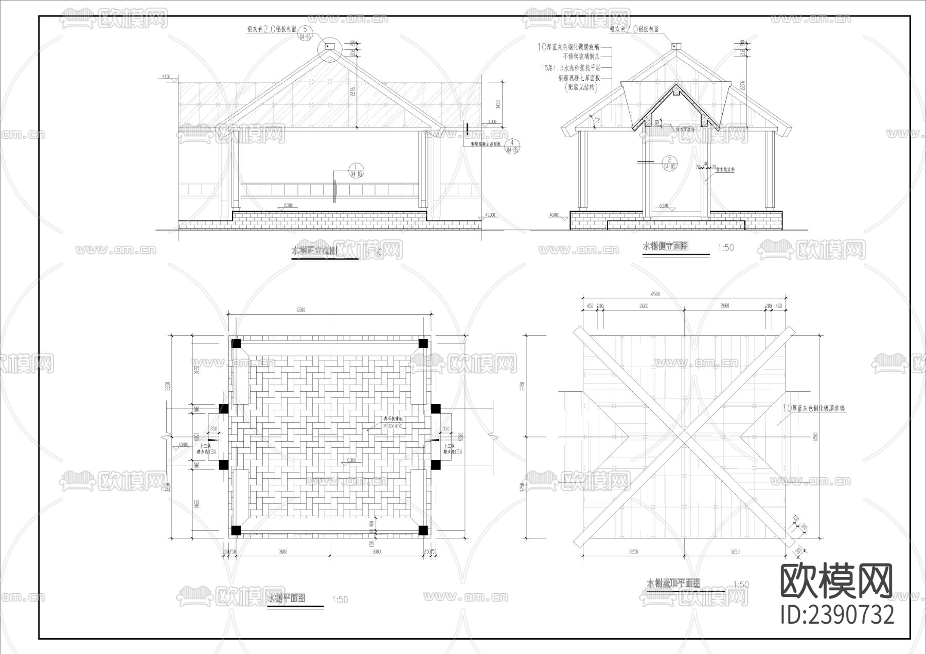 长廊水榭CAD施工图下载（渲染图4）