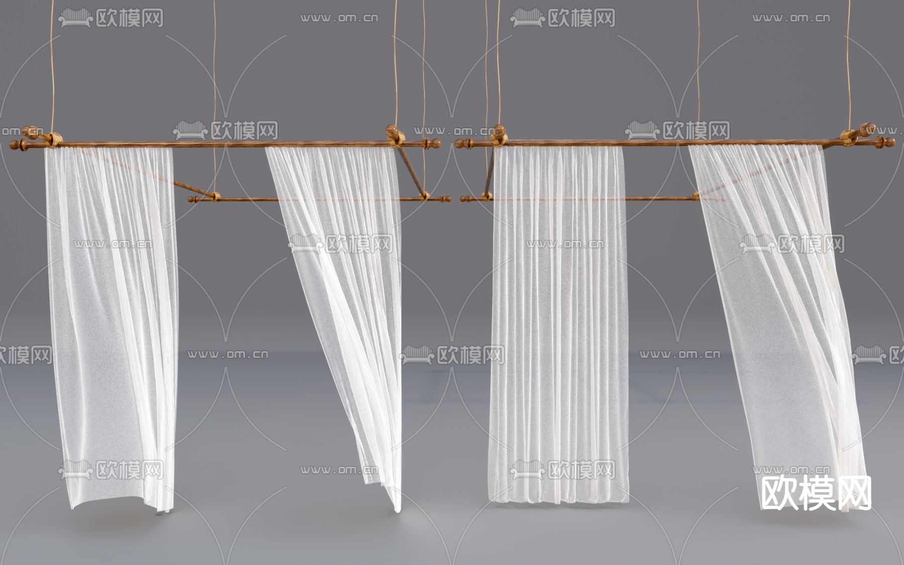 现代帷幔纱帘su模型下载（渲染图1）