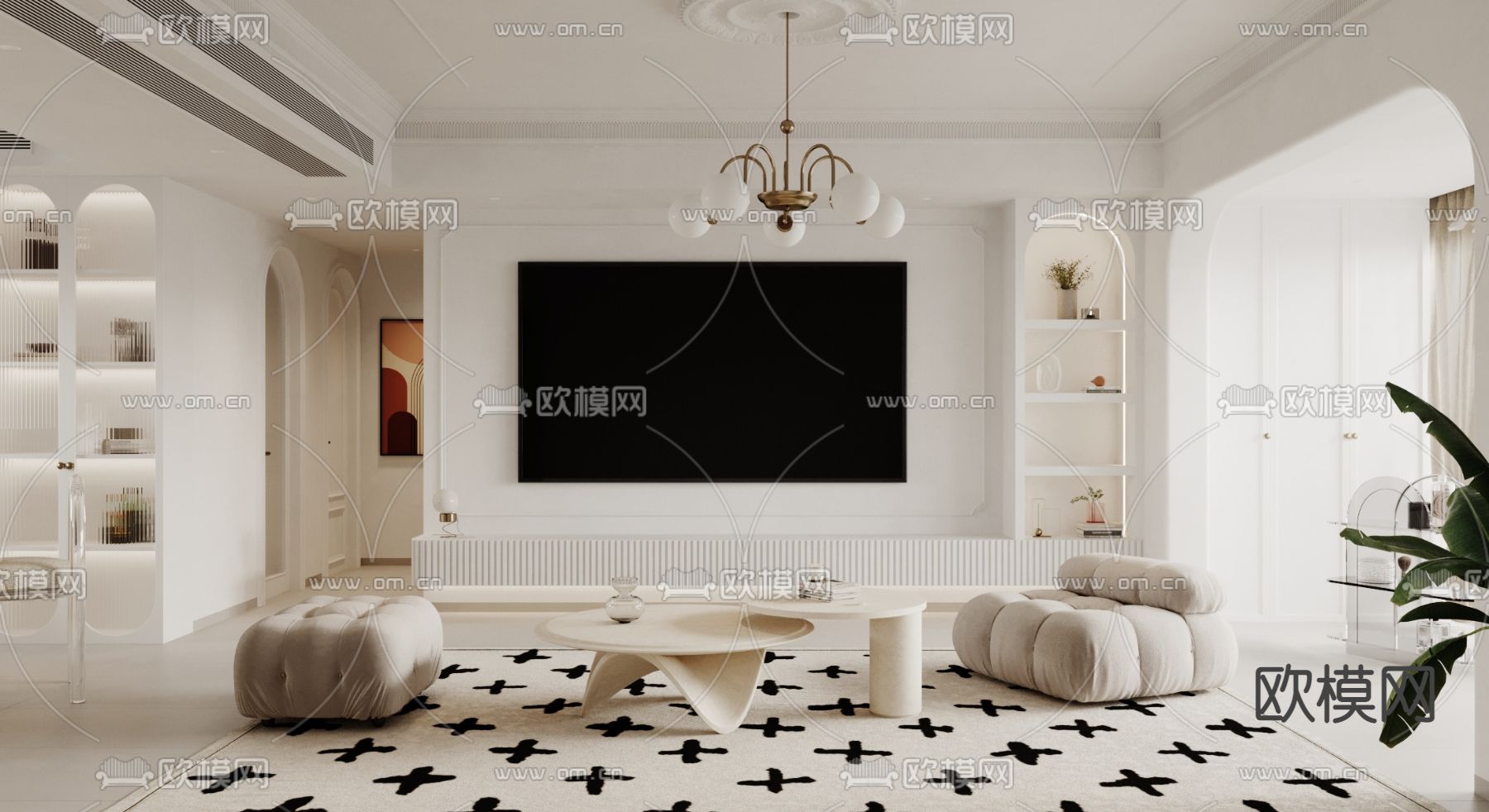 法式客厅 餐厅3d模型下载（渲染图2）