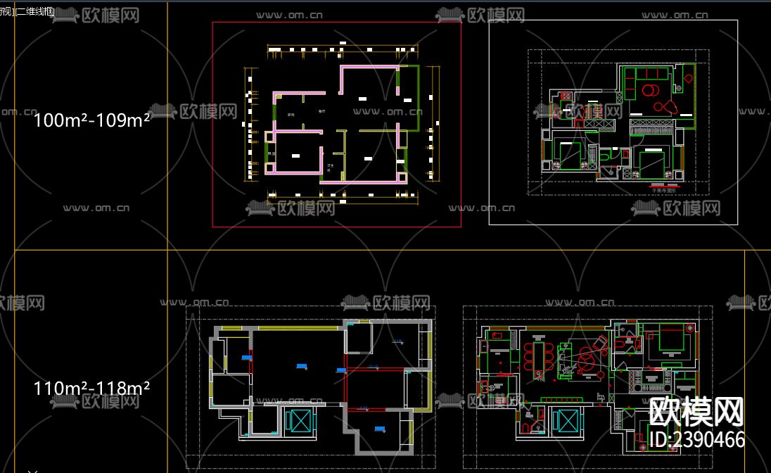 500套户型优化CAD图库下载（渲染图2）