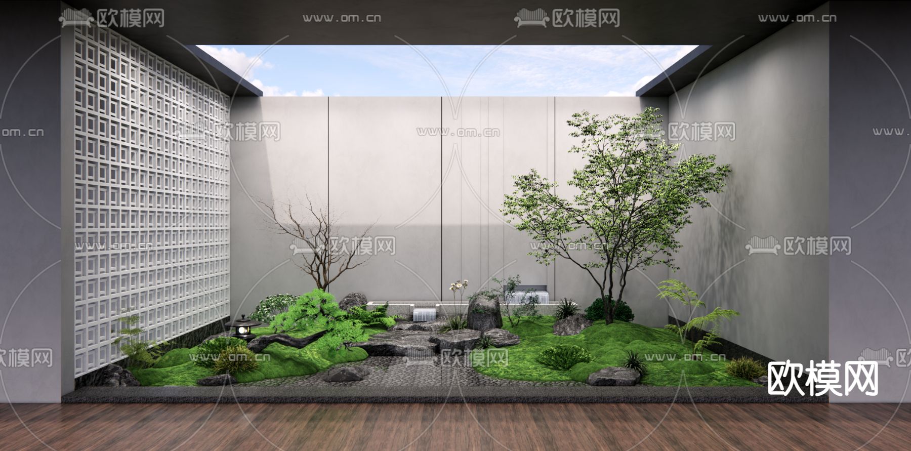 现代天井庭院小品su模型下载_ID12211993_sketchup模型下载-欧模网