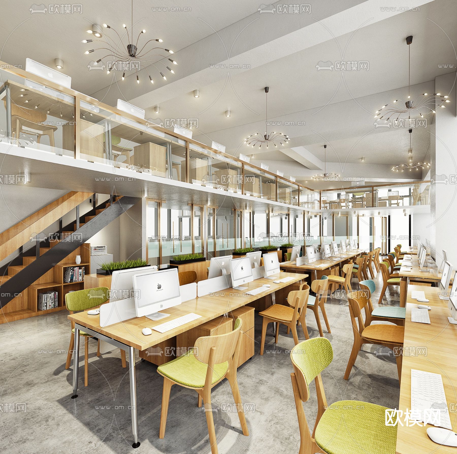 现代办公区su模型下载（渲染图1）