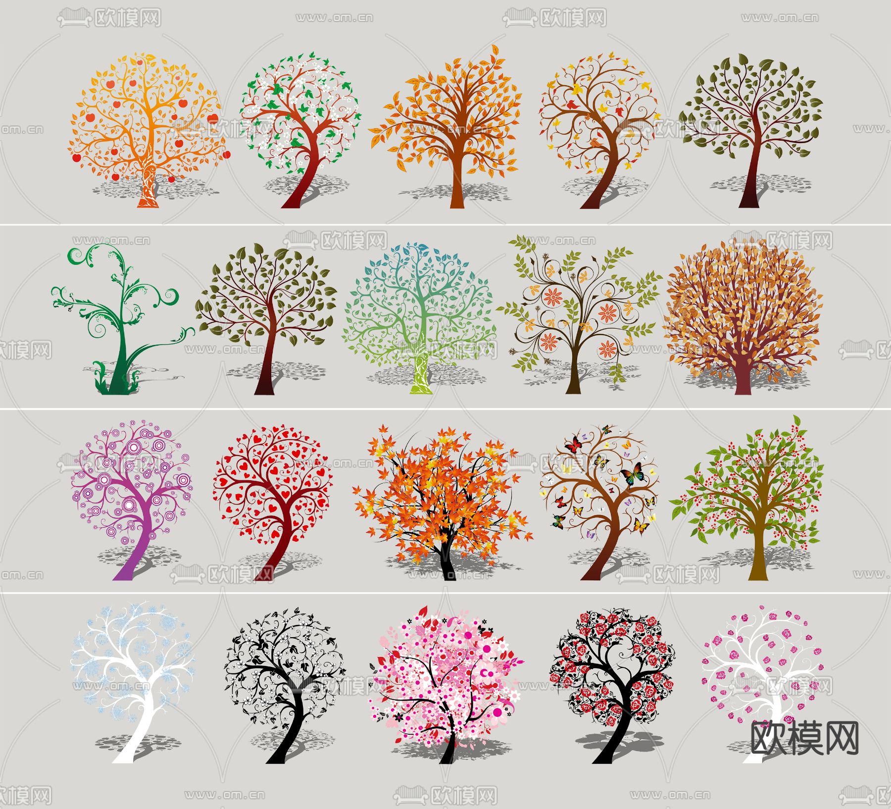 现代手绘景观树2d组件su模型下载