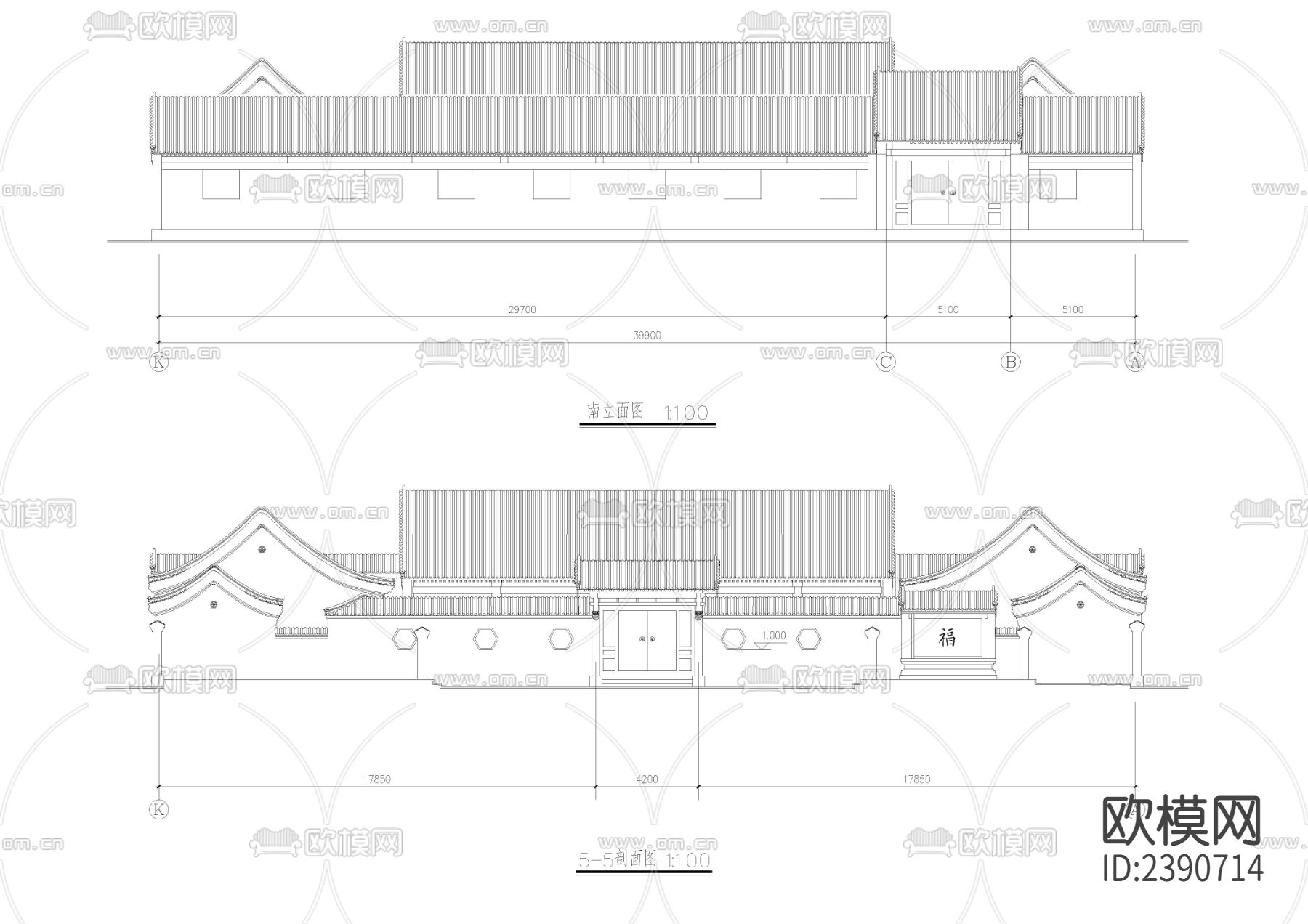 四合院平立剖面图CAD施工图下载（渲染图4）