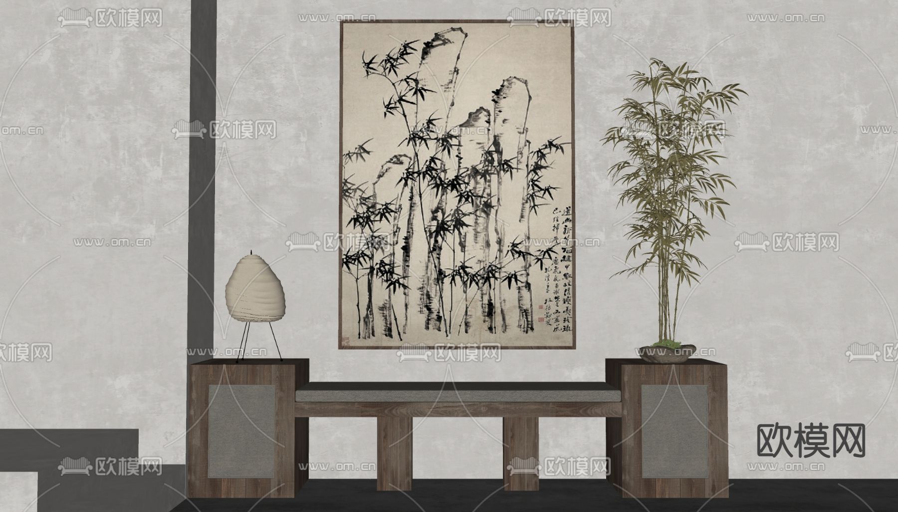 新中式装饰画 书法字画su模型