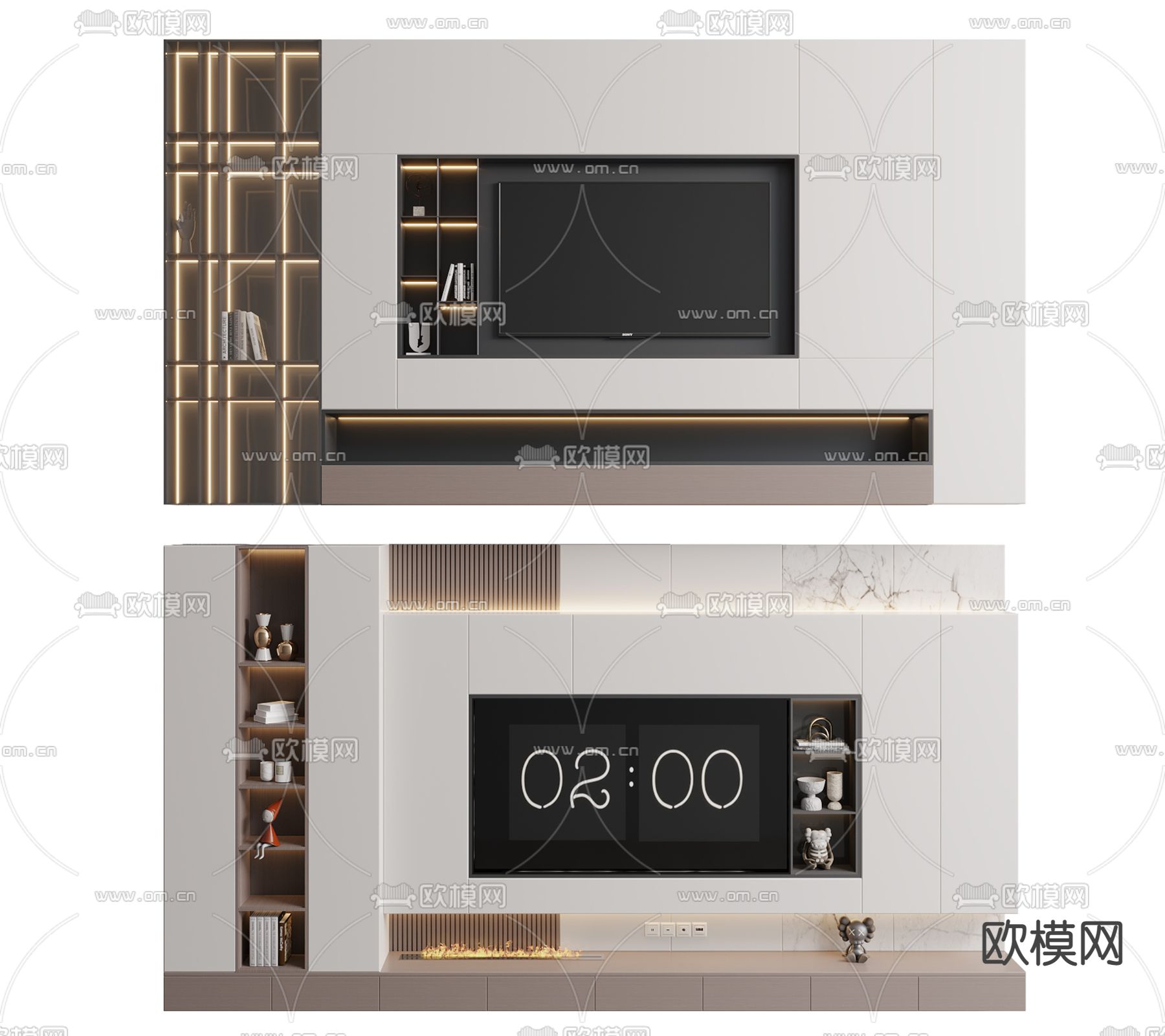 现代电视背景墙3d模型下载_ID12214315_3dmax免费模型-欧模网