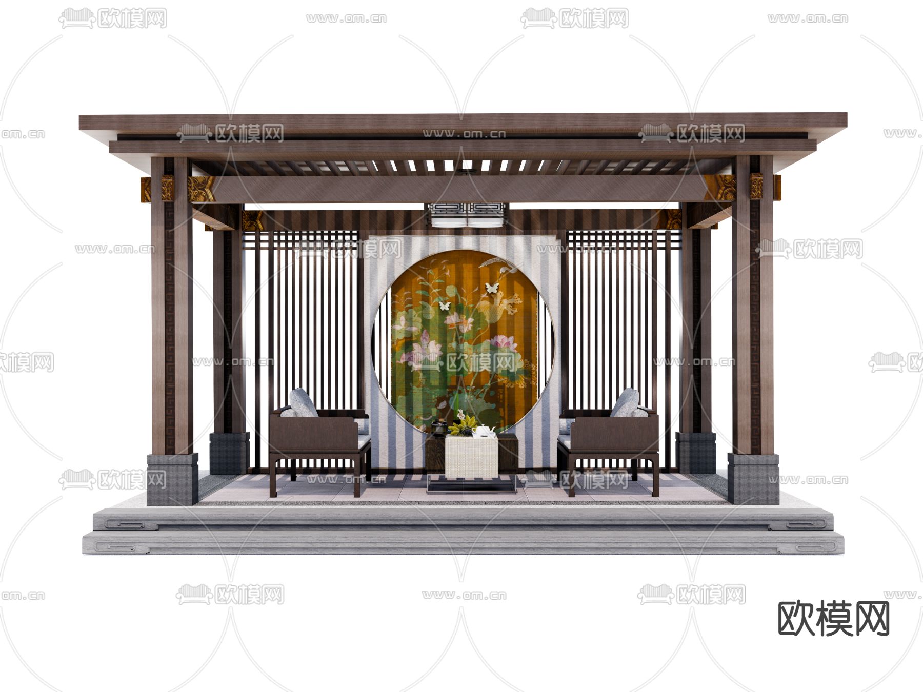 新中式景观廊架亭子su模型下载_ID12218909_sketchup模型下载-欧模网