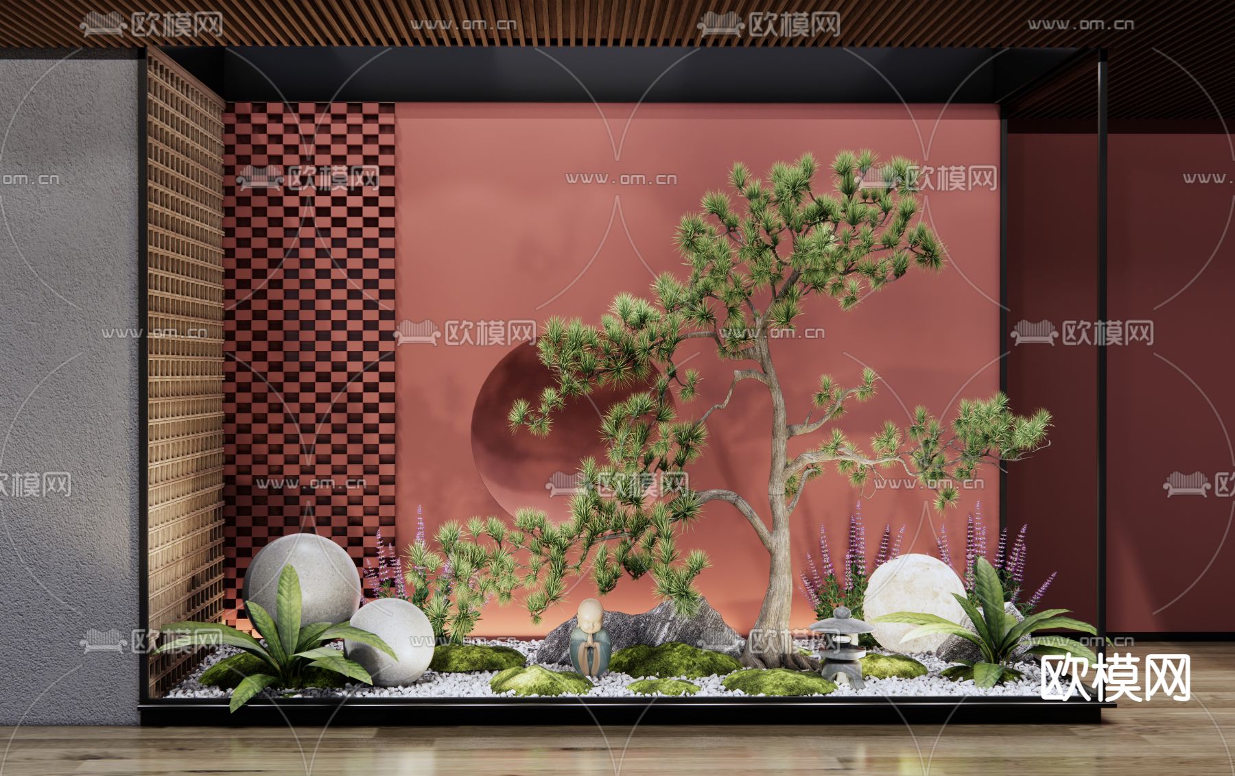 新中式室内景观小品3d模型下载