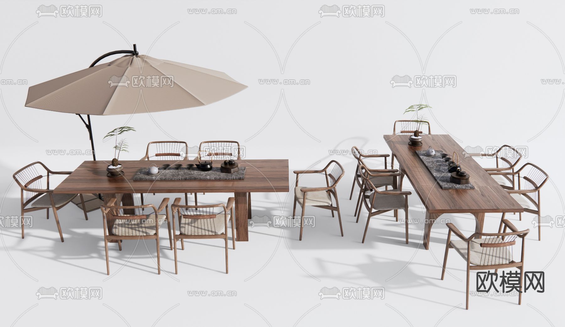 新中式户外休闲桌椅3d模型下载